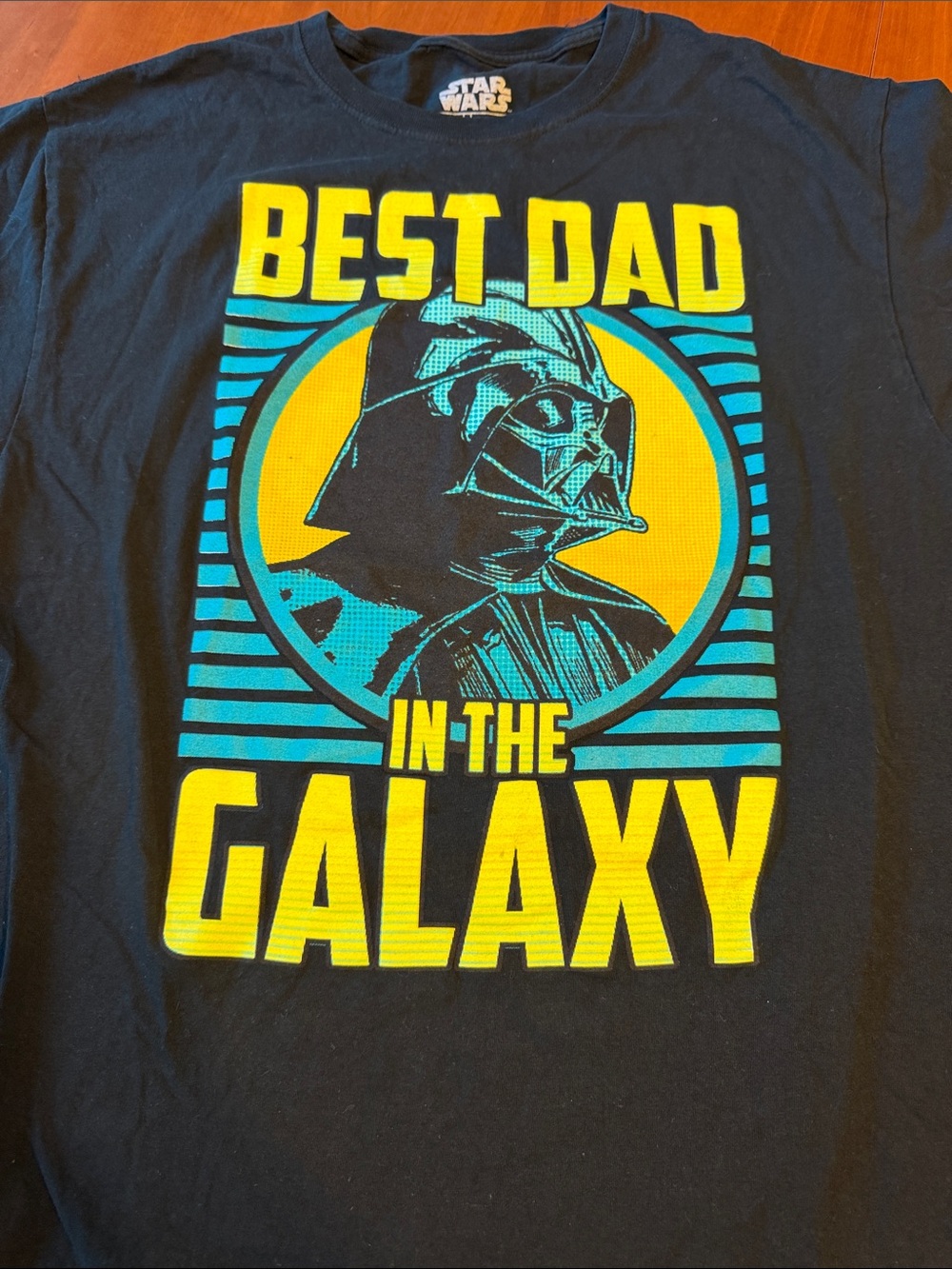 Star Wars Black Tee with Yellow & Teal Graphic - 'Best Dad in the Galaxy'